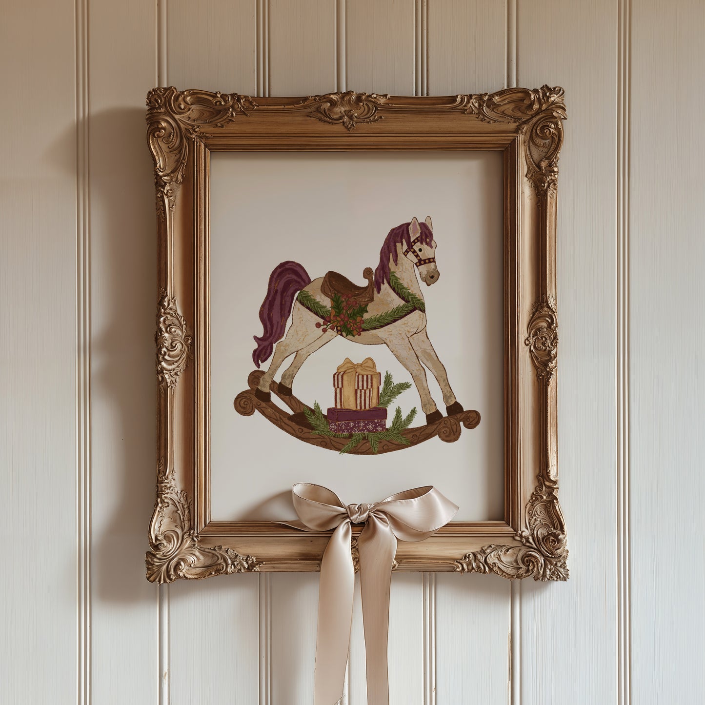 Whimsical Rocking Horse Holiday Art Print