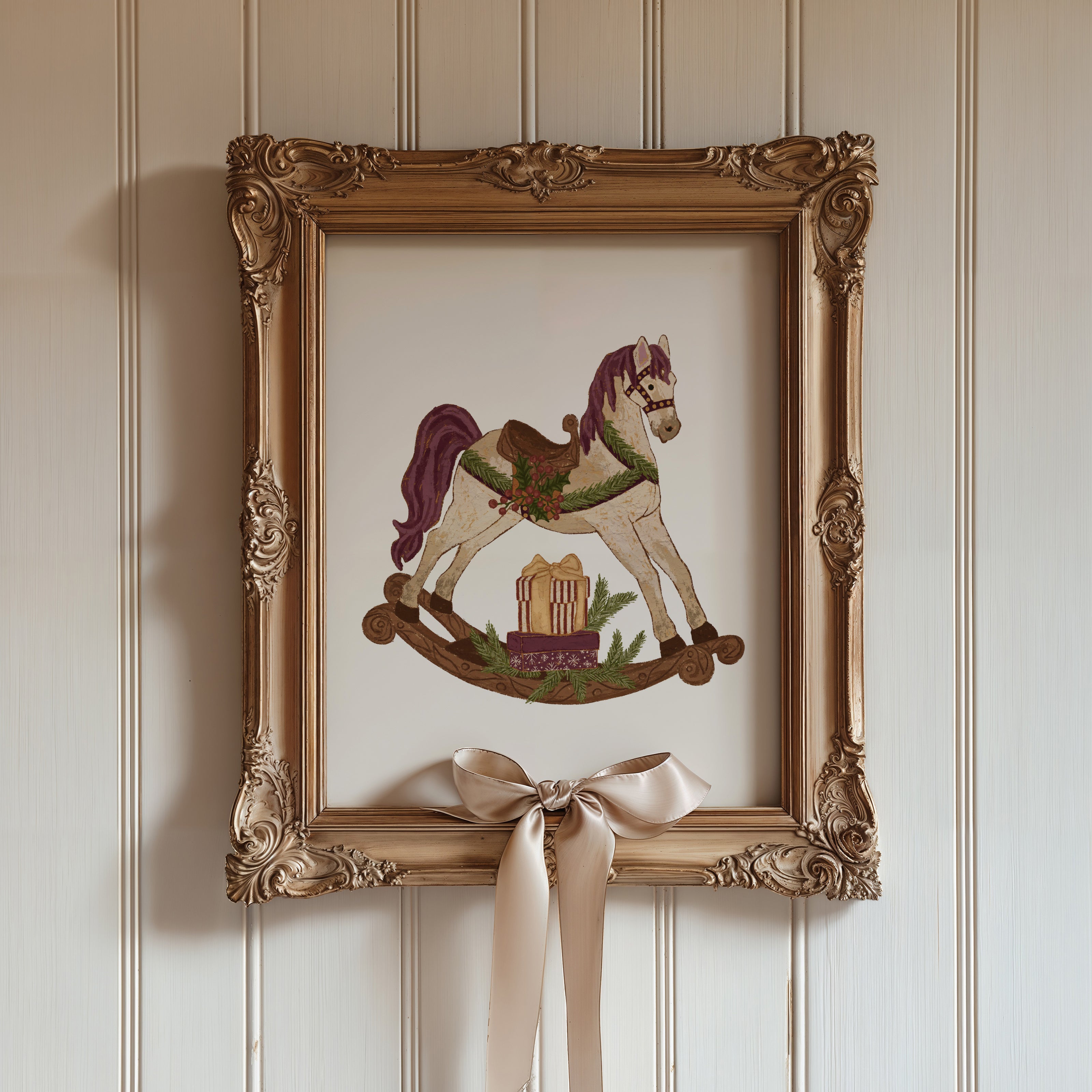 Whimsical Rocking Horse Holiday Art Print