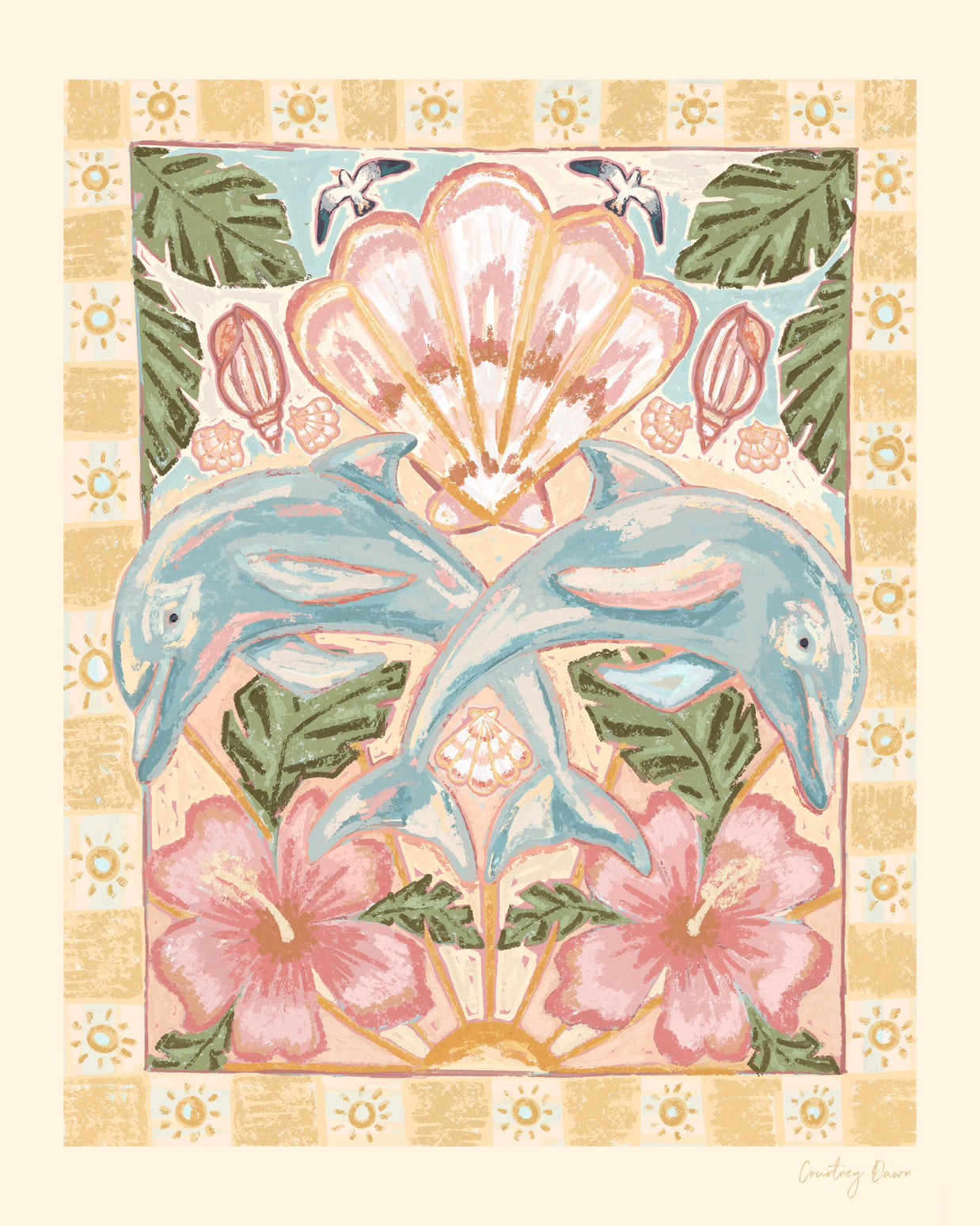 Dolphins and Florals | 8x10 Print