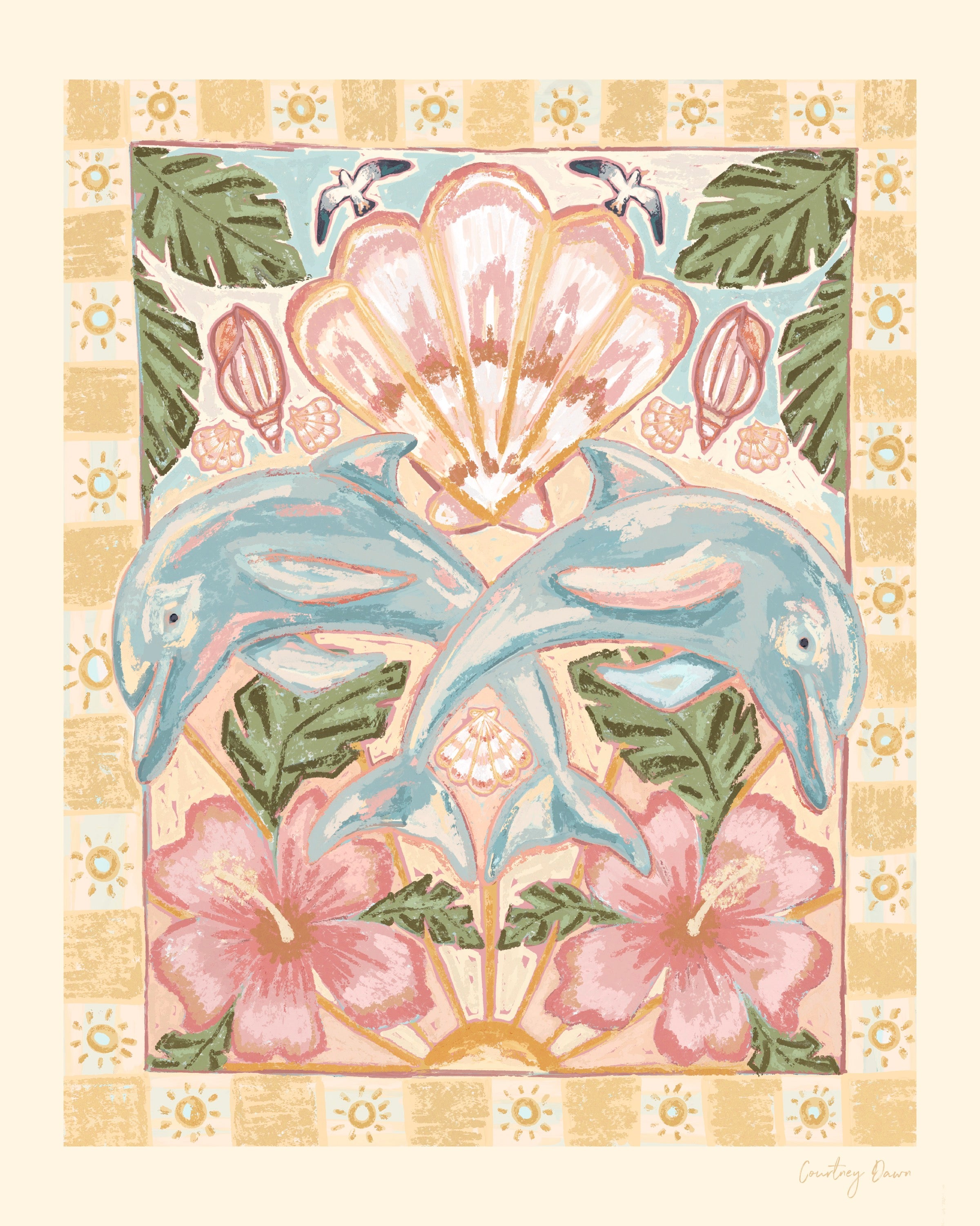 Dolphins and Florals | 8x10 Print