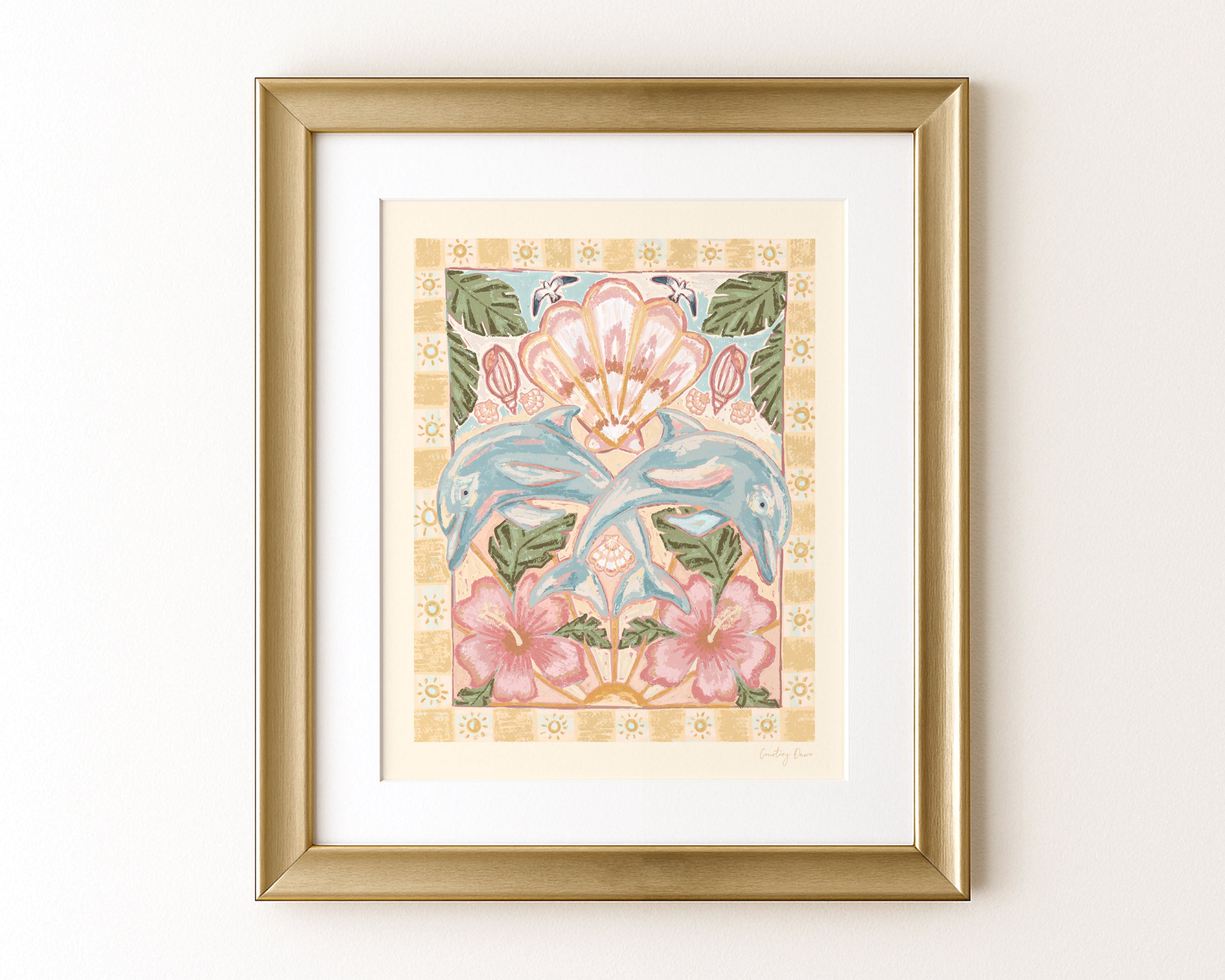 Dolphins and Florals | 8x10 Print