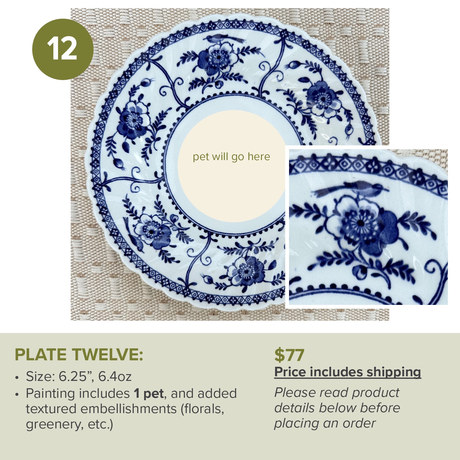 Custom Painted Pet Portrait Plates